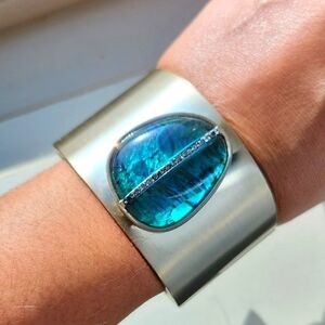 KC Goldtone Cuff Hinge Bracelet with Gemstone